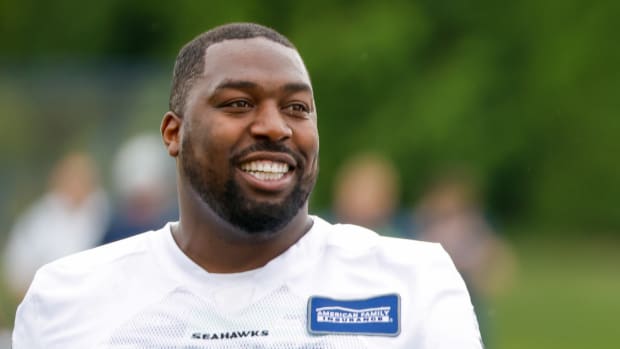 Seattle Seahawks defensive end Shelby Harris (93) walks back to the locker room following minicamp practice at the Virginia Mason Athletic Center.